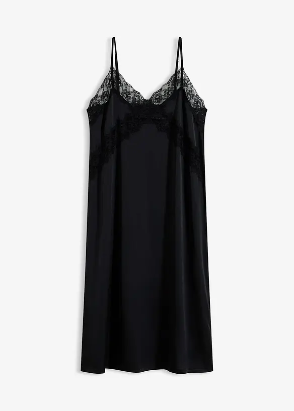 Neglig&eacute; i satin med skir spets, bonprix
