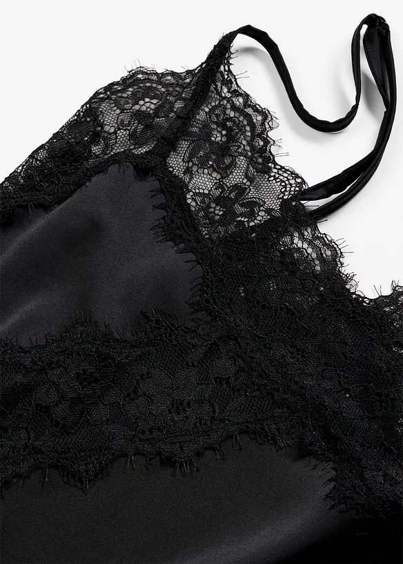 Neglig&eacute; i satin med skir spets, bonprix