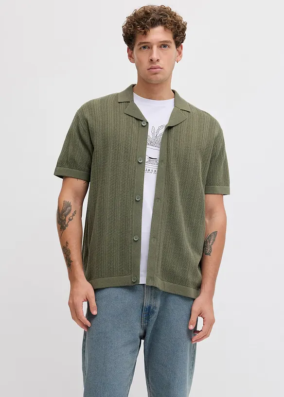 Stickad T-shirt med krage fr&aring;n JJ REBEL, JJ REBEL