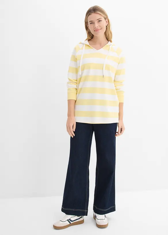 Tunn topp med huva i bomullsmix, bonprix