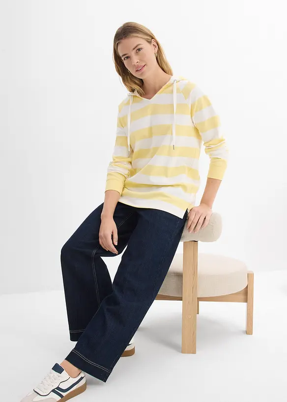 Tunn topp med huva i bomullsmix, bonprix