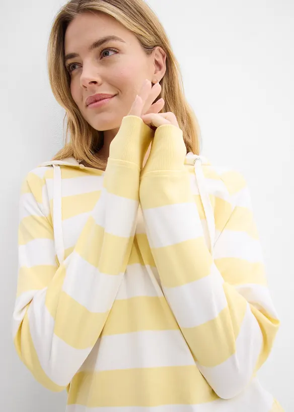 Tunn topp med huva i bomullsmix, bonprix