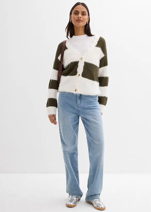 Grovstickad cardigan i vid modell, bonprix