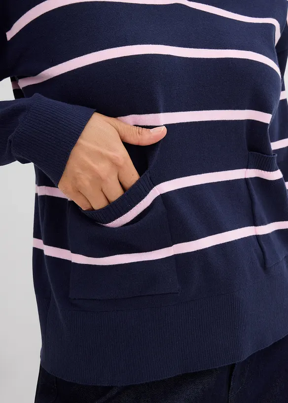 Finstickad tr&ouml;ja med tenniskrage, bonprix