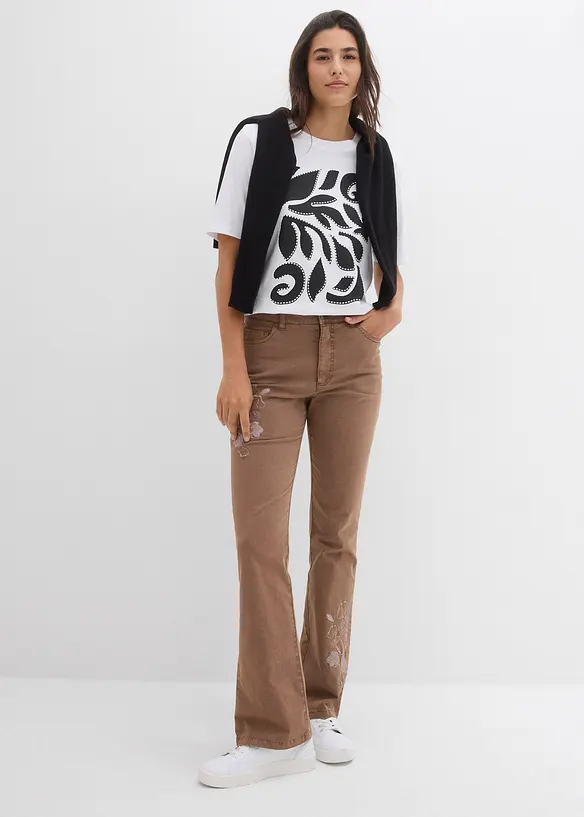 Bootcut-jeans med broderi, bonprix