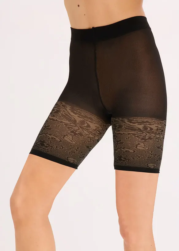 Funktionscykelbyxa som motverkar skav, med m&ouml;nstrad spets 110 DEN, bonprix