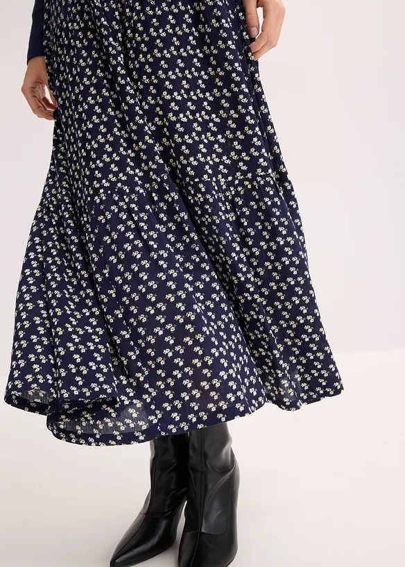 Maxikjol med v&aring;der, i viskos med struktur, bonprix