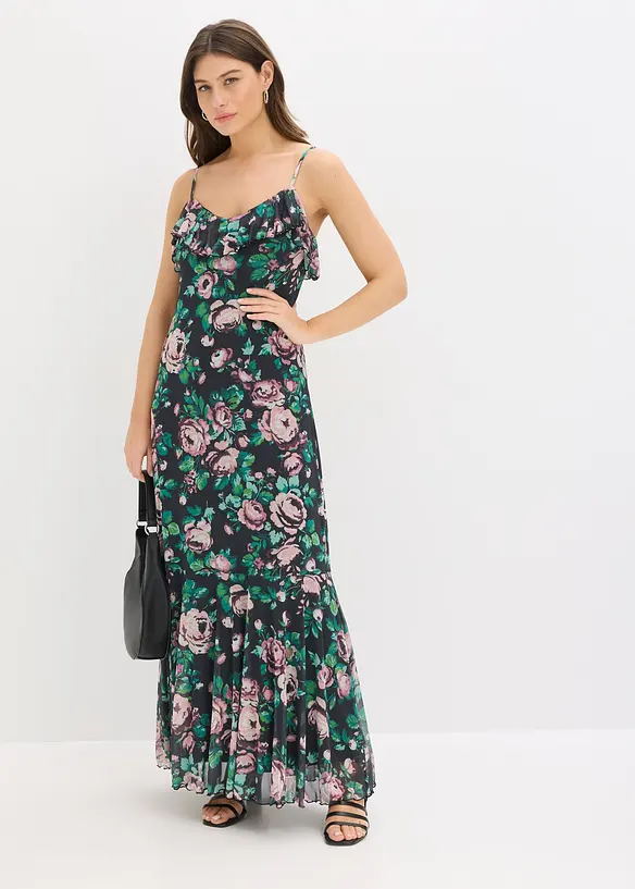 Kl&auml;nning i mjuk mesh med smala axelband, bonprix