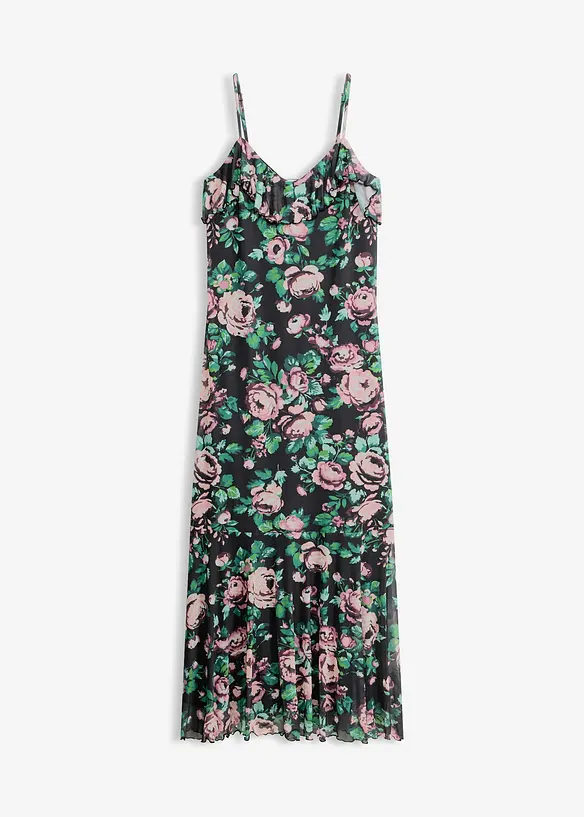 Kl&auml;nning i mjuk mesh med smala axelband, bonprix