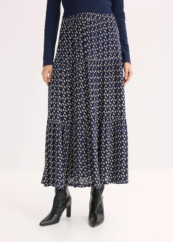 Maxikjol med v&aring;der, i viskos med struktur, bonprix