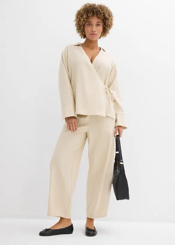 Byxa i barrelmodell, av tunn linnemix, bonprix