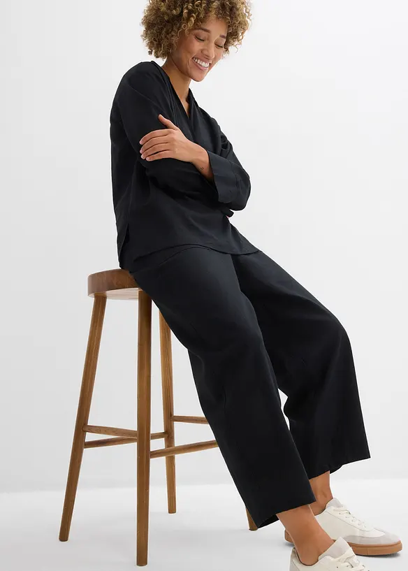 Byxa i barrelmodell, av tunn linnemix, bonprix