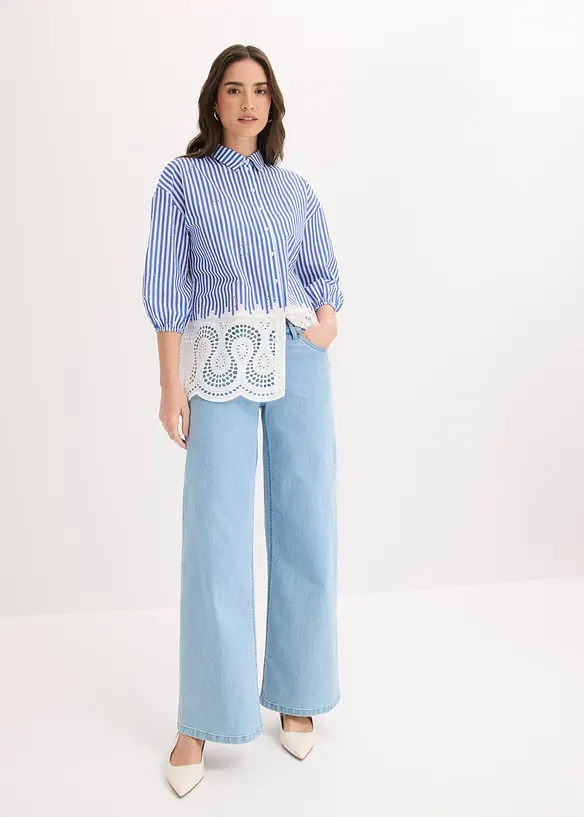 Oversizeblus med h&aring;lbroderi, bonprix