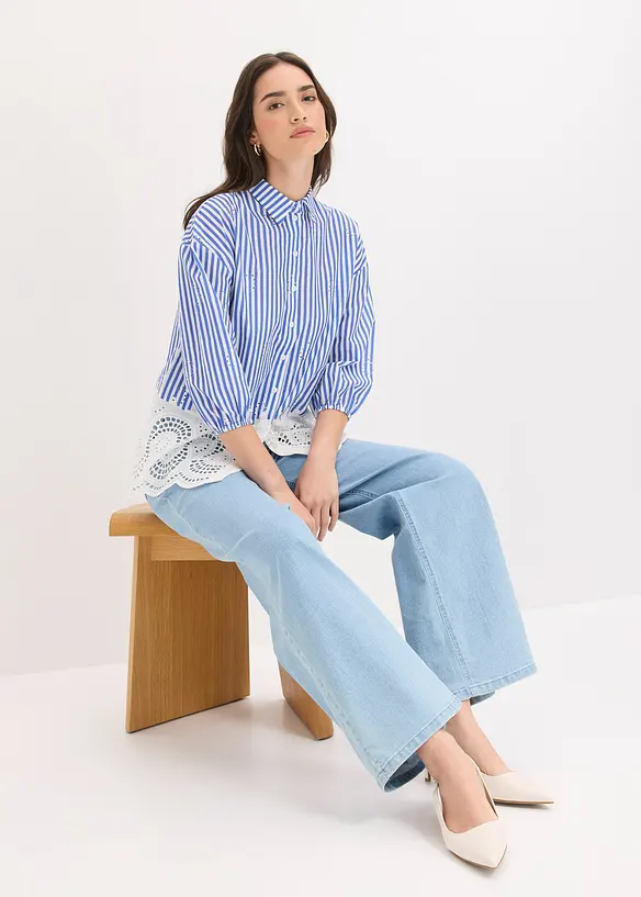 Oversizeblus med h&aring;lbroderi, bonprix