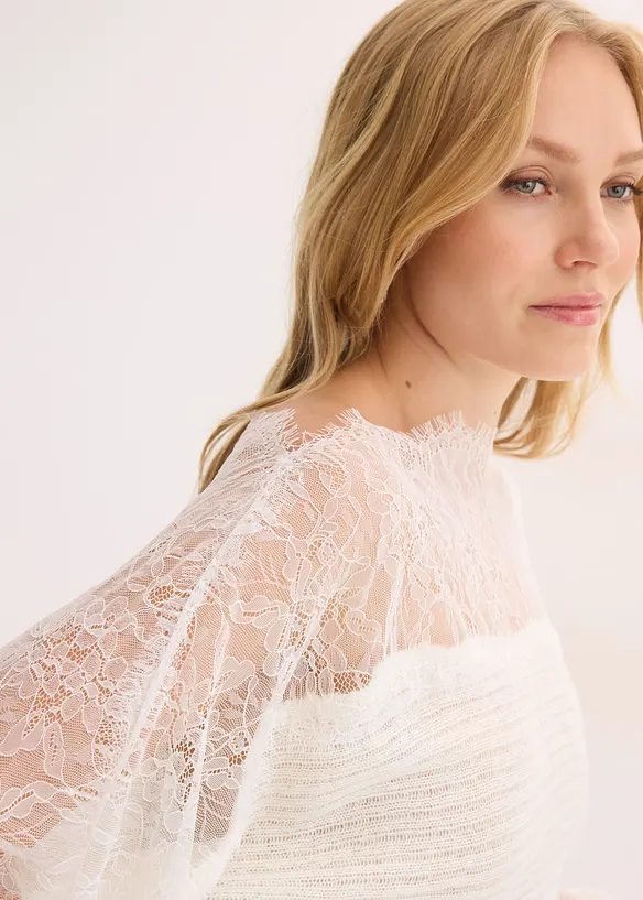 Off shoulder-tr&ouml;ja med spets, bonprix