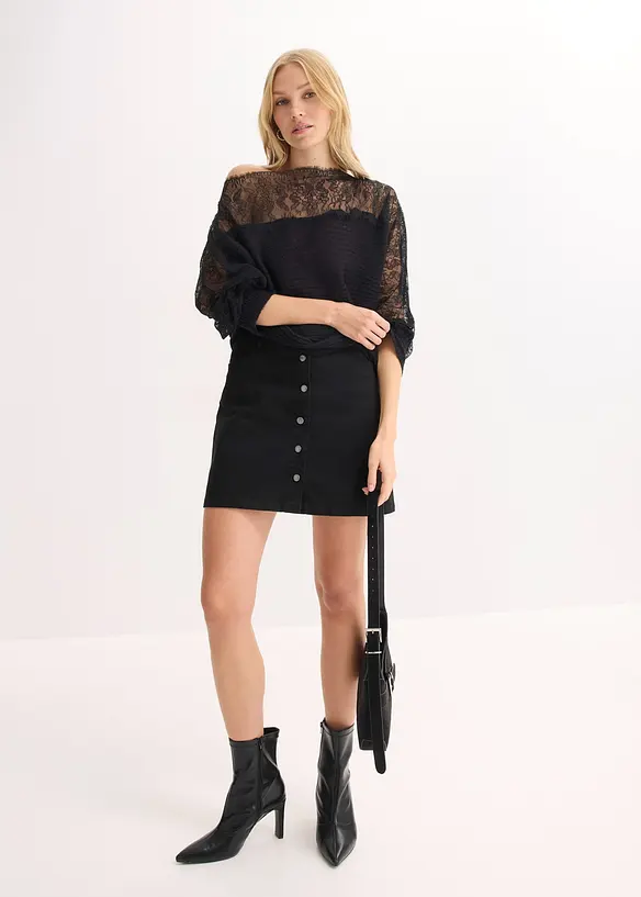 Stickad tr&ouml;ja med spets, bonprix