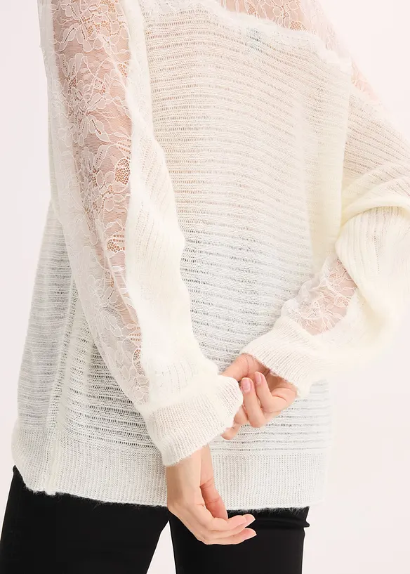 Off shoulder-tr&ouml;ja med spets, bonprix