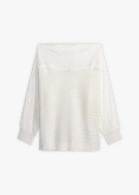 Off shoulder-tr&ouml;ja med spets, bonprix