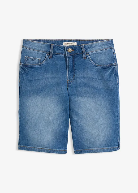 Stretchiga jeansbermudas med f&auml;rgade uppvikta benslut, bonprix