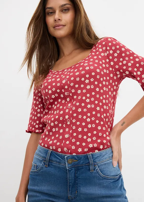 Stretchiga jeansbermudas med f&auml;rgade uppvikta benslut, bonprix