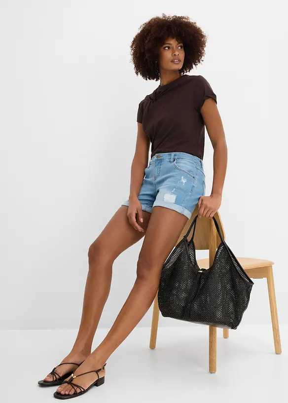 Jeansshorts Mid Waist med destroyed-effekter, bonprix