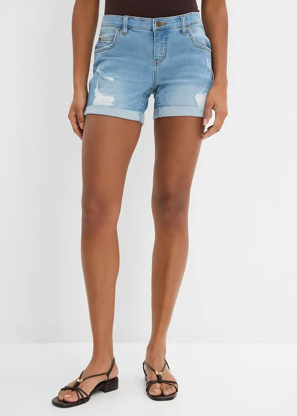Jeansshorts Mid Waist med destroyed-effekter, bonprix