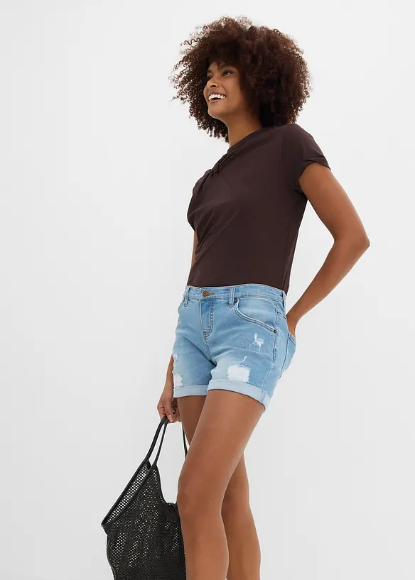 Jeansshorts Mid Waist med destroyed-effekter, bonprix