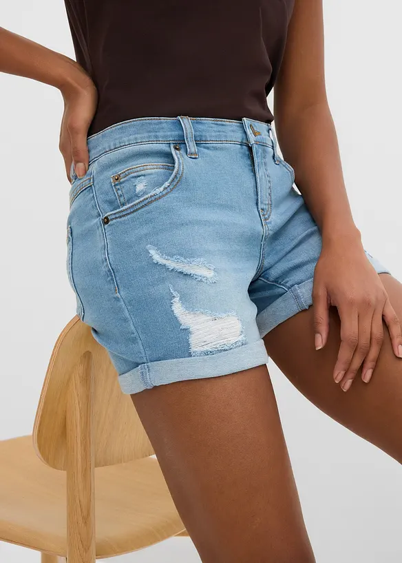 Jeansshorts Mid Waist med destroyed-effekter, bonprix
