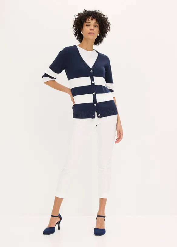 Randig bomullscardigan, bonprix