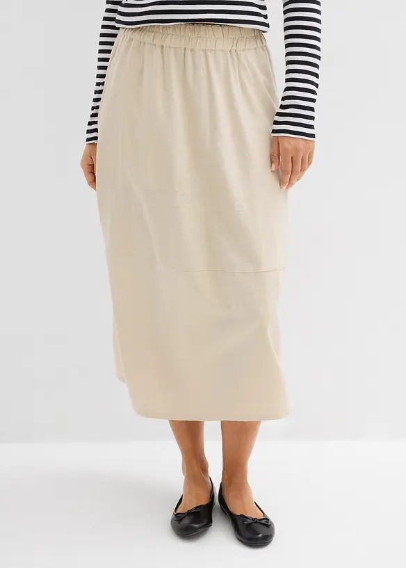 Mellanl&aring;ng kjol i tunn linneblandning, bonprix