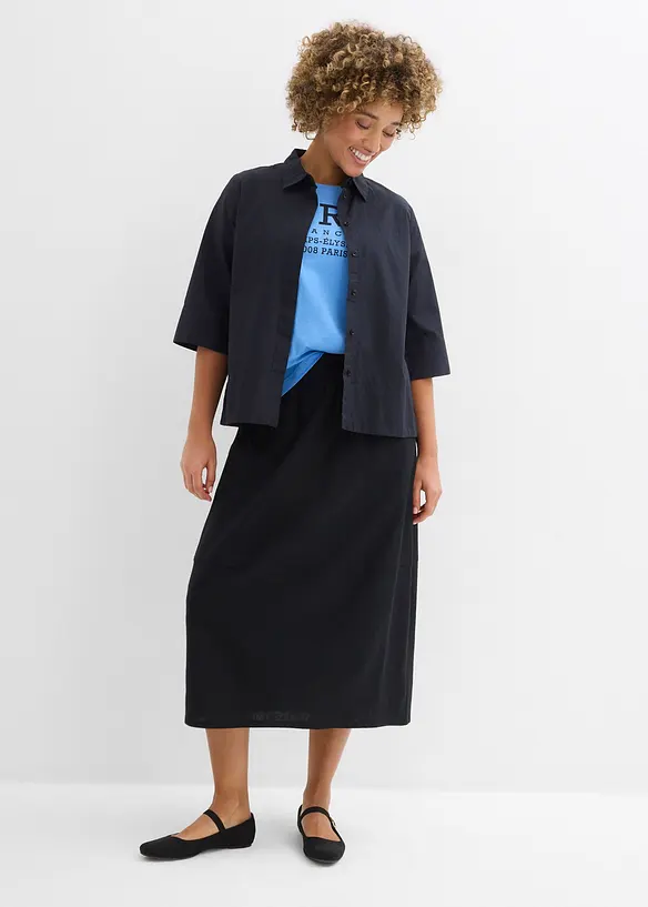 Mellanl&aring;ng kjol i tunn linneblandning, bonprix