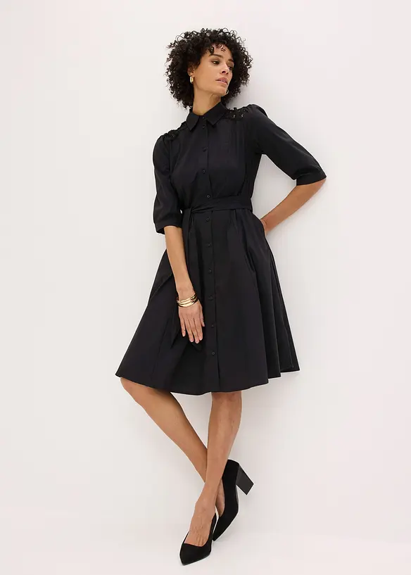 Skjortkl&auml;nning med spets och knytband, bonprix