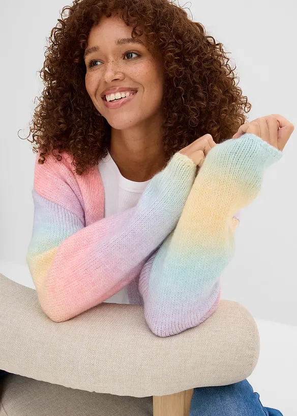 Grovstickad cardigan av mjuk bomullsmix, bonprix