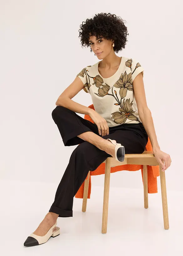 Topp i ekologisk bomull med blommotiv, bonprix