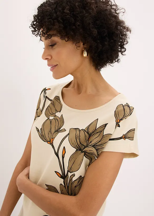 Topp i ekologisk bomull med blommotiv, bonprix