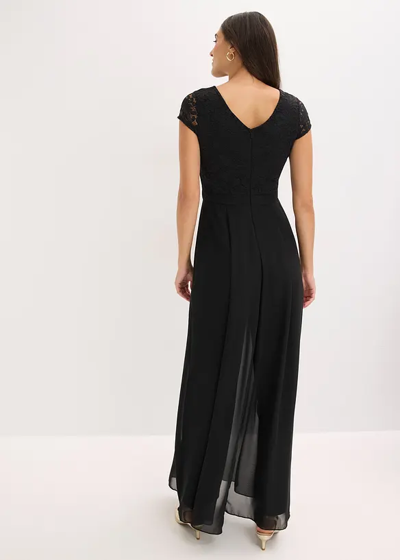 Jumpsuit med spets och chiffonginf&auml;llning, bonprix