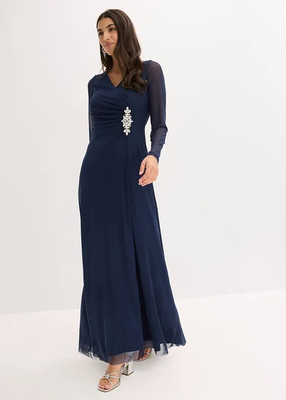 Aftonkl&auml;nning i skir tyll med stenapplikation, bonprix