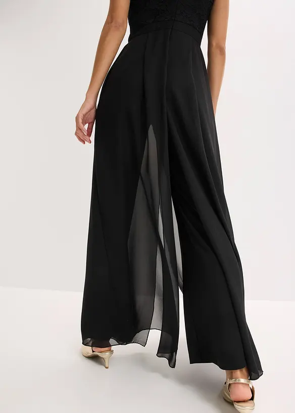 Jumpsuit med spets och chiffonginf&auml;llning, bonprix