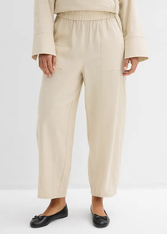 Byxa i barrelmodell, av tunn linnemix, bonprix