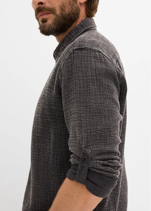 Skjorta i bomullsmuslin med tv&auml;ttad look, bonprix