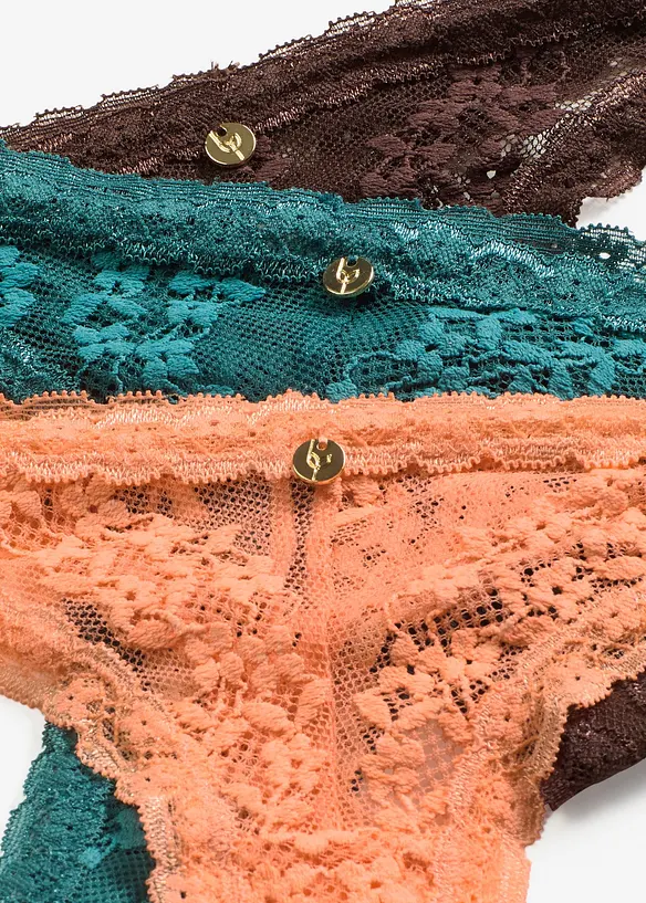 Tangastringtrosa med blommig spets (3-pack), bonprix