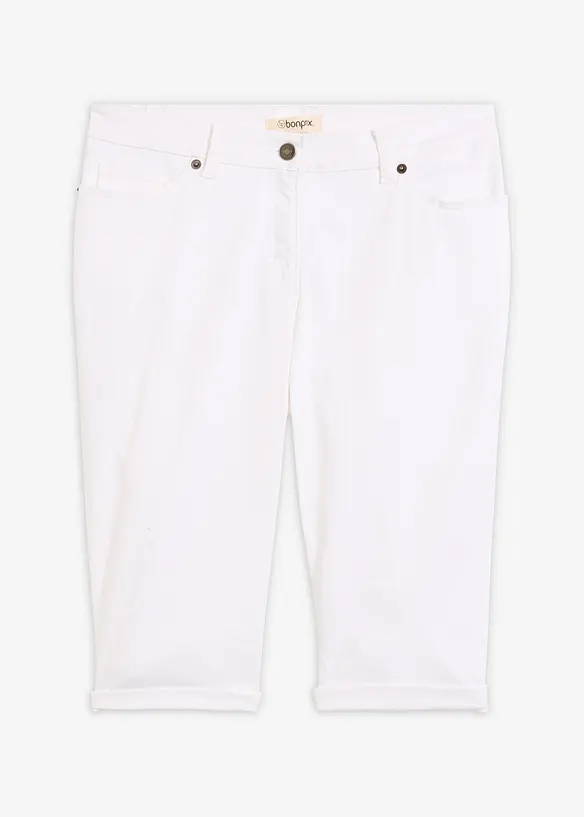 Stretchiga jeansbermudas med uppvikta benslut, bonprix