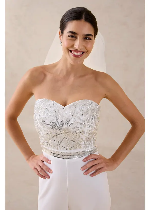 Jumpsuit i kr&auml;pp med struktur och med p&auml;rlbroderi, bonprix