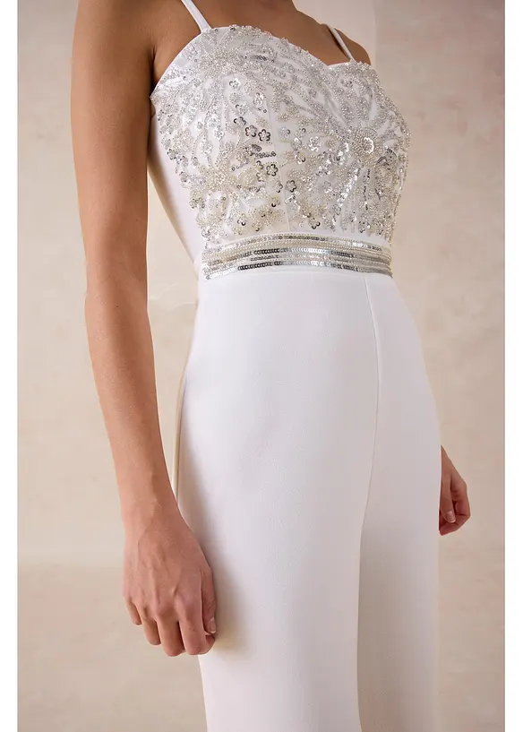 Jumpsuit i kr&auml;pp med struktur och med p&auml;rlbroderi, bonprix