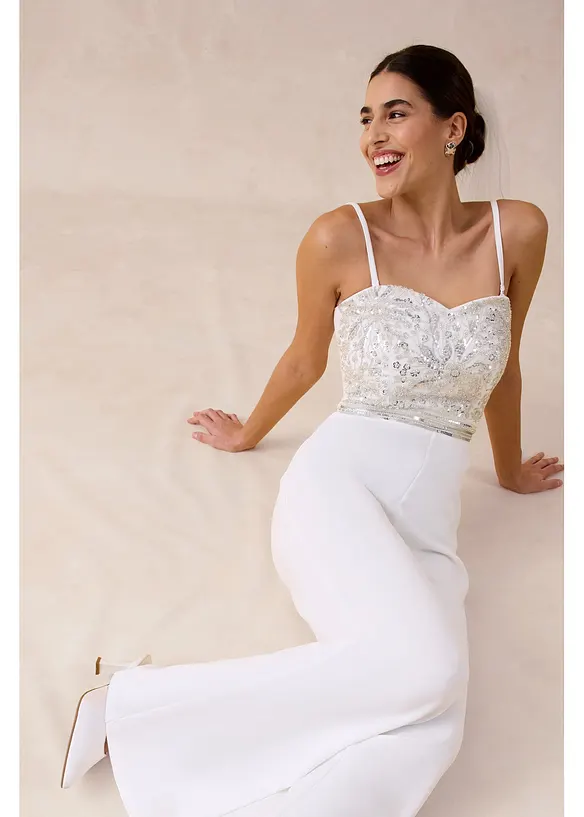Jumpsuit i kr&auml;pp med struktur och med p&auml;rlbroderi, bonprix