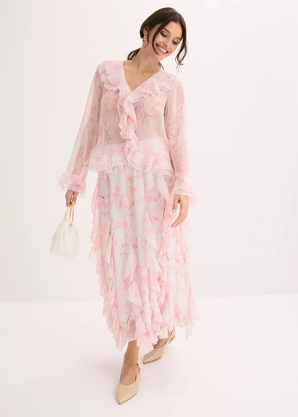 Chiffongblus med volanger, bonprix