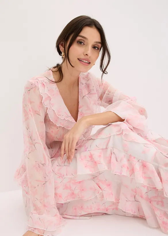 Chiffongblus med volanger, bonprix