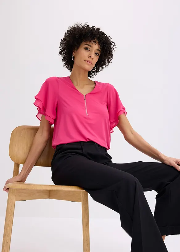 Topp med chiffong&auml;rmar, bonprix