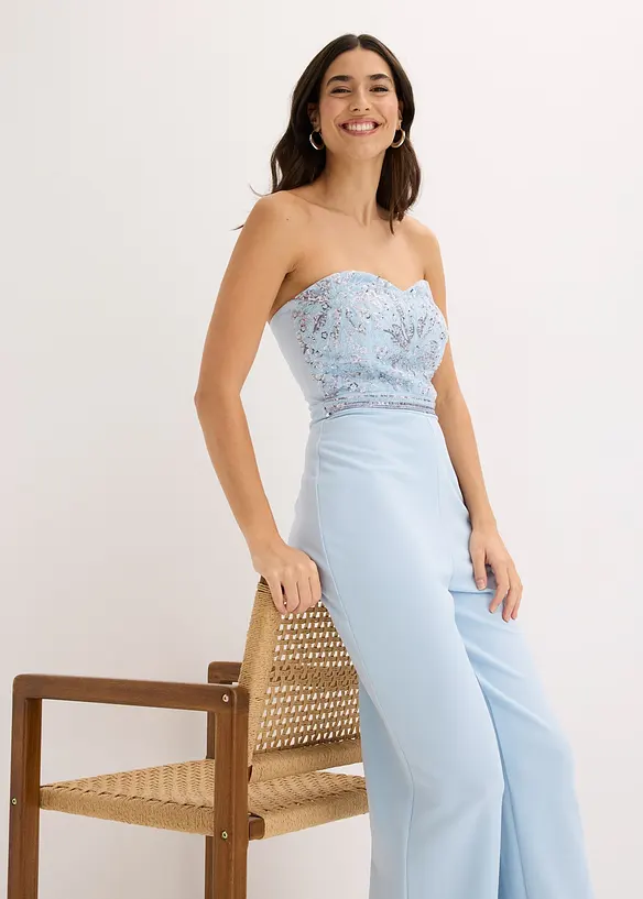 Jumpsuit i kr&auml;pp med struktur och med p&auml;rlbroderi, bonprix