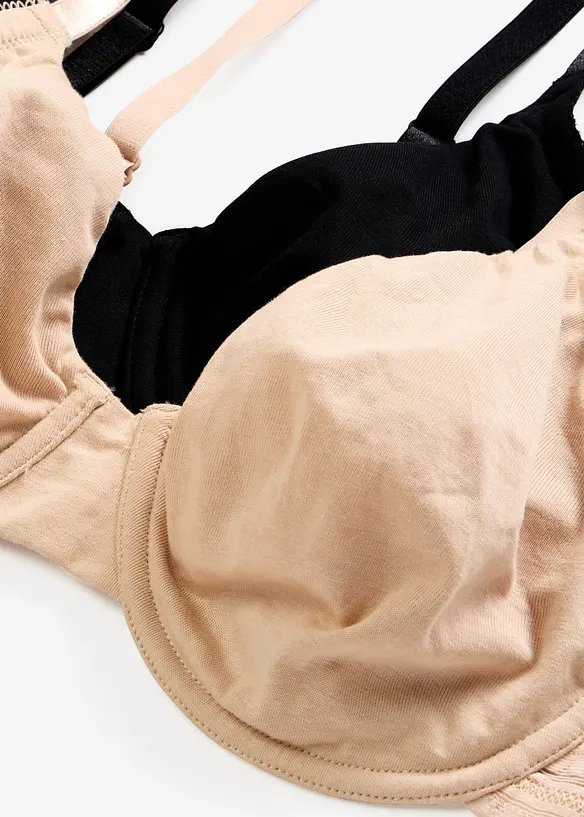 Ovadderad T-shirt-BH med bygel och ekologisk bomull (2-pack), bonprix